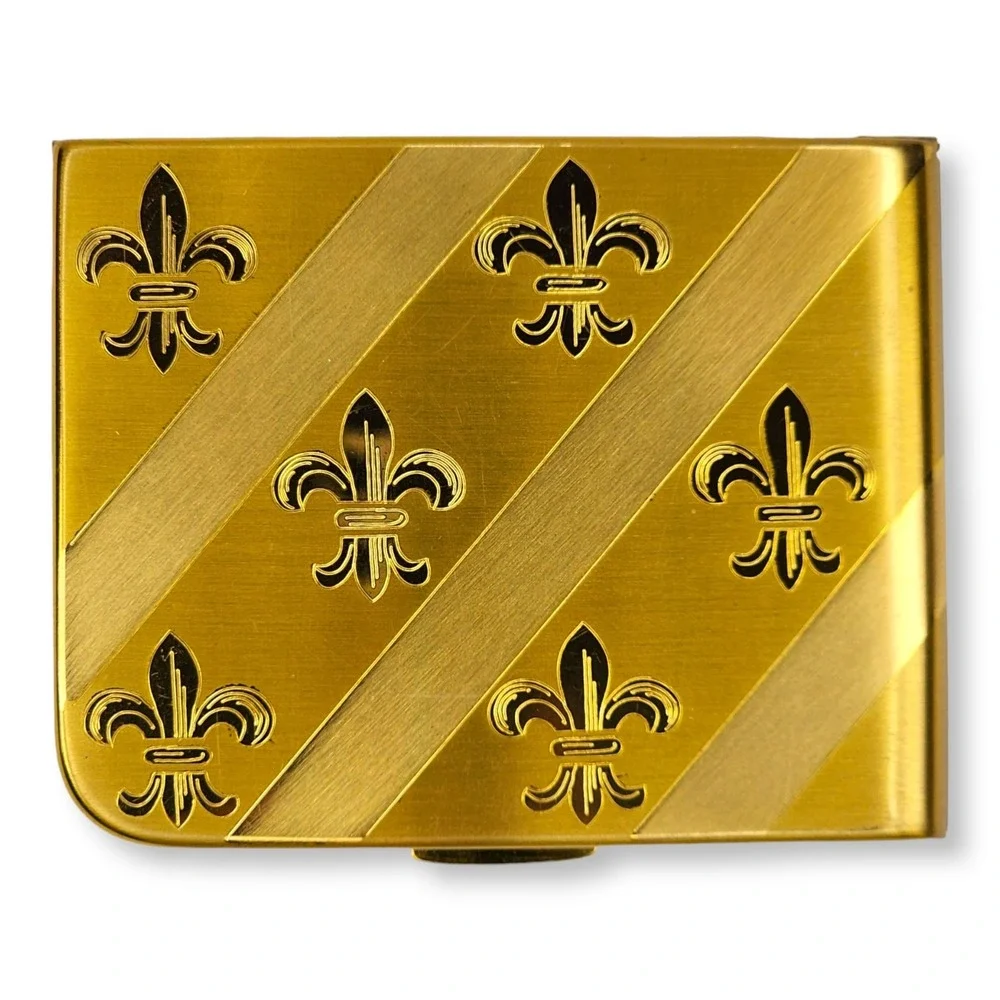 Vintage Elgin American Gold Tone Compact Fleur De Lis Pattern 1953 M&I Bank L.B.
